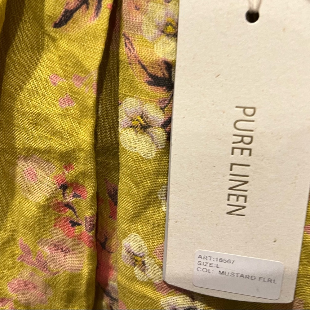 L Bellambra ITALY pure linen mustard floral sack dress NEW sleeveless neck tie
